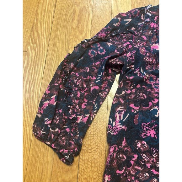 Ulla Johnson Rana Blouse Midnight Floral Ruffle Sleeve V Neck Tassel Size 4 Pink - Picture 4 of 8